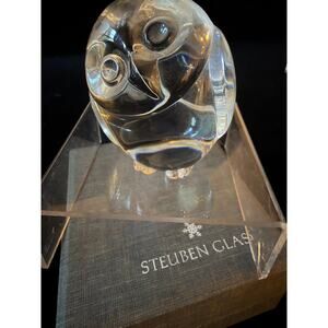 Steuben Glass Crystal Owl Paperweight w/ Original Box 2.25" Signed